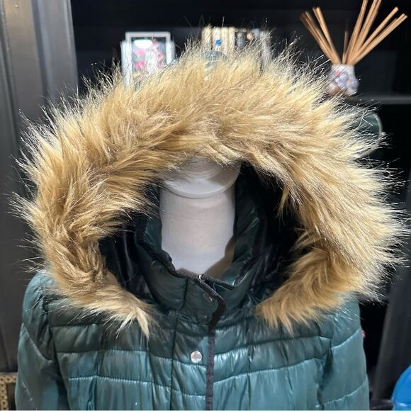 LFT Warm Collection Outwear Green Puffer Jacket With Fur Hood Size US Small - Picture 2 of 12